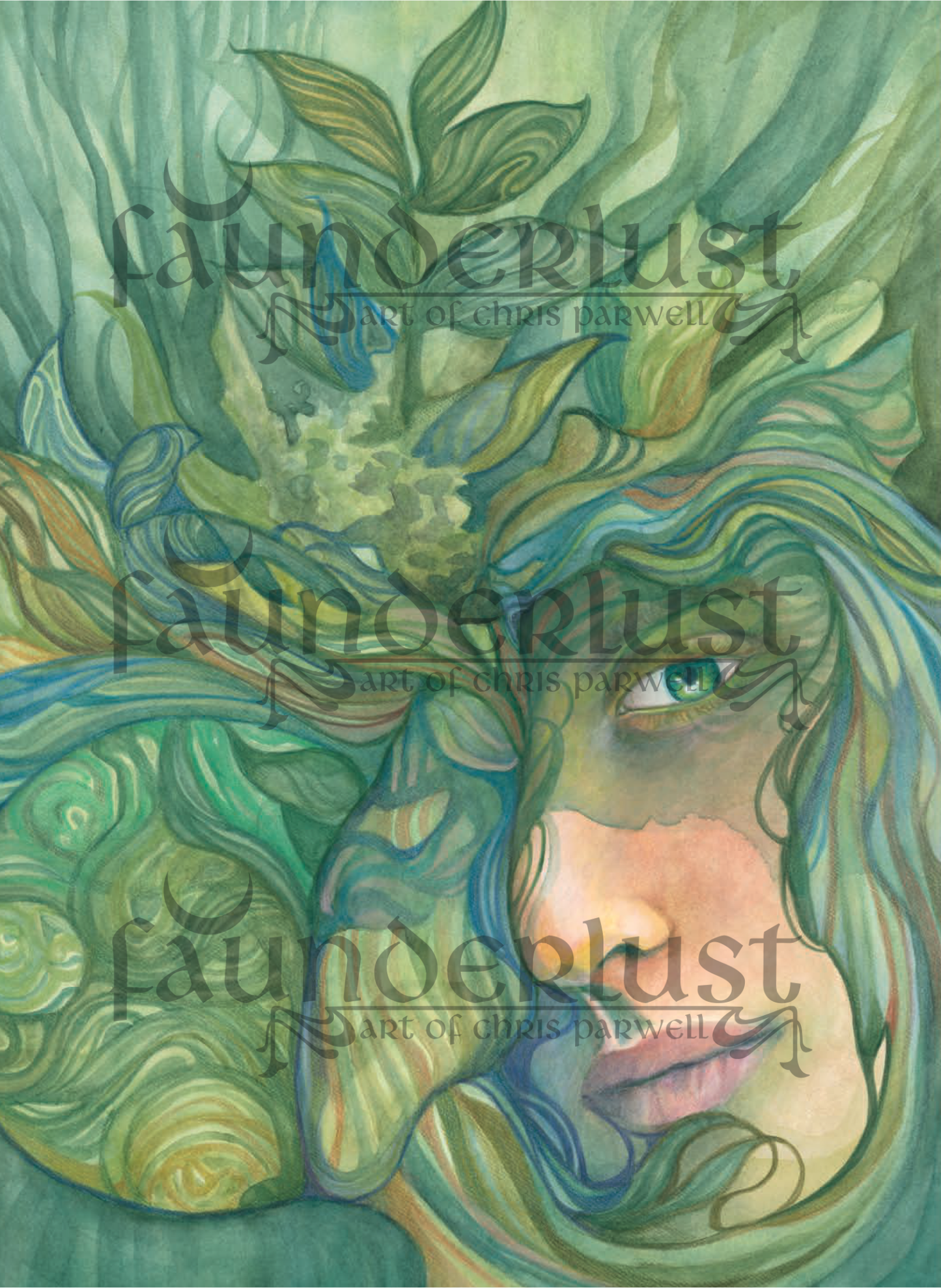 The Emerald Vigil Faunderlust Watercolor Art Print